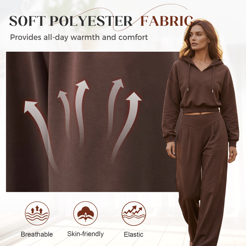 Wina Women's Set | Cozy Loungewear, Two Piece Wide - Leg Pants and Crop Hoodie - Hartwella