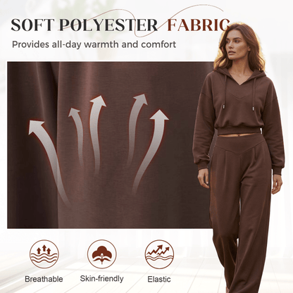 Wina Women's Set | Cozy Loungewear, Two Piece Wide - Leg Pants and Crop Hoodie - Hartwella