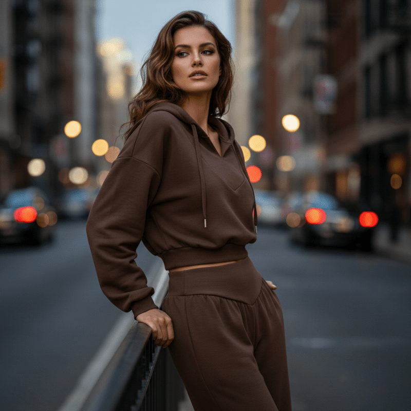 Wina Women's Set | Cozy Loungewear, Two Piece Wide - Leg Pants and Crop Hoodie - Hartwella