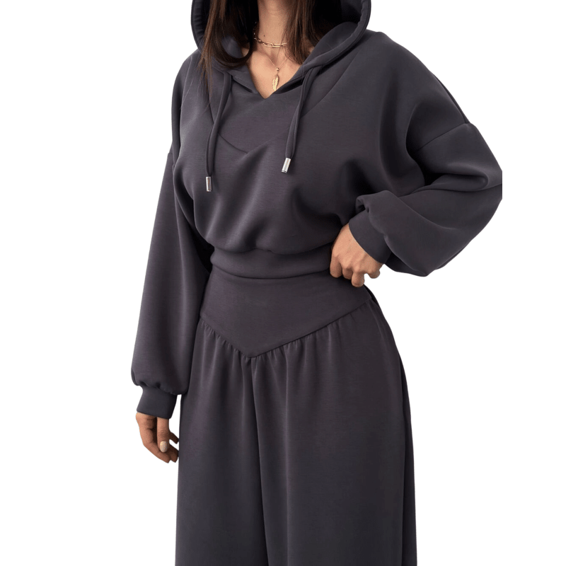 Wina Women's Set | Cozy Loungewear, Two Piece Wide - Leg Pants and Crop Hoodie - Hartwella