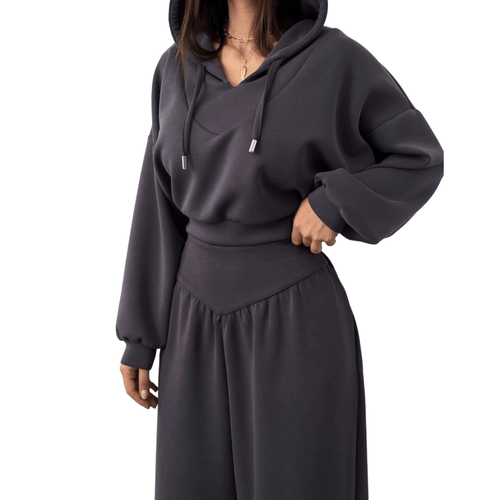 Wina Women's Set | Cozy Loungewear, Two Piece Wide - Leg Pants and Crop Hoodie - Hartwella