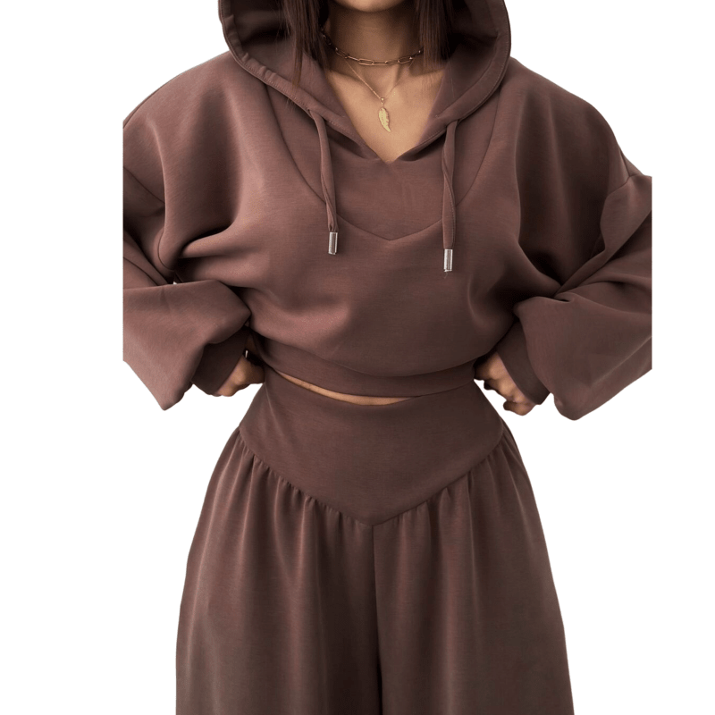 Wina Women's Set | Cozy Loungewear, Two Piece Wide - Leg Pants and Crop Hoodie - Hartwella