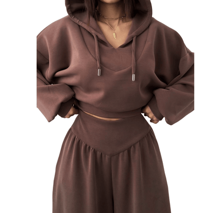Wina Women's Set | Cozy Loungewear, Two Piece Wide - Leg Pants and Crop Hoodie - Hartwella