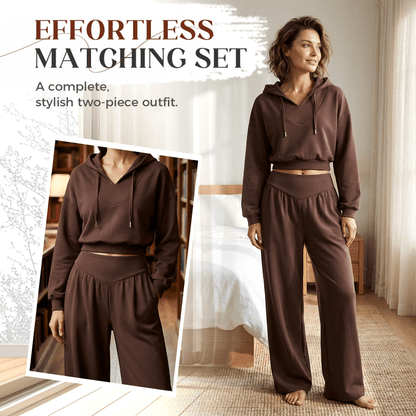 Wina Women's Set | Cozy Loungewear, Two Piece Wide - Leg Pants and Crop Hoodie - Hartwella