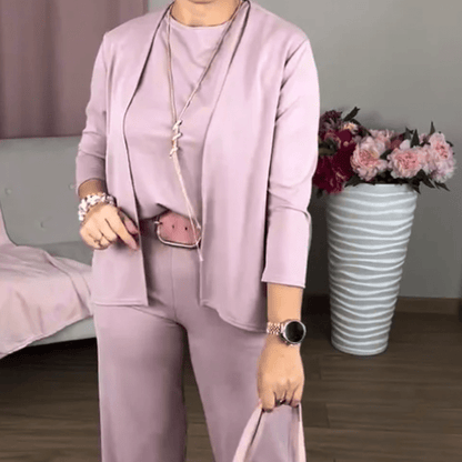 Wina Women's Set | Soft Polyester Loungewear, Includes Top, Cardigan & Wide - Leg Pants - Hartwella