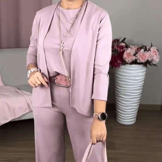 Wina Women's Set | Soft Polyester Loungewear, Includes Top, Cardigan & Wide - Leg Pants - Hartwella