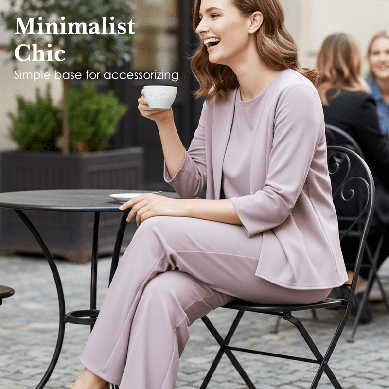 Wina Women's Set | Soft Polyester Loungewear, Includes Top, Cardigan & Wide - Leg Pants - Hartwella