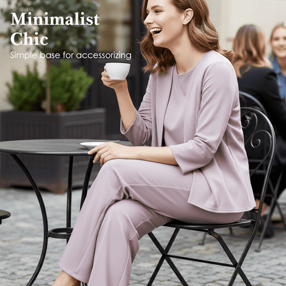 Wina Women's Set | Soft Polyester Loungewear, Includes Top, Cardigan & Wide - Leg Pants - Hartwella