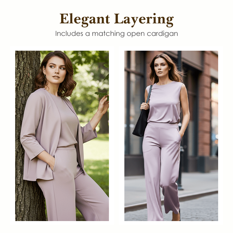 Wina Women's Set | Soft Polyester Loungewear, Includes Top, Cardigan & Wide - Leg Pants - Hartwella