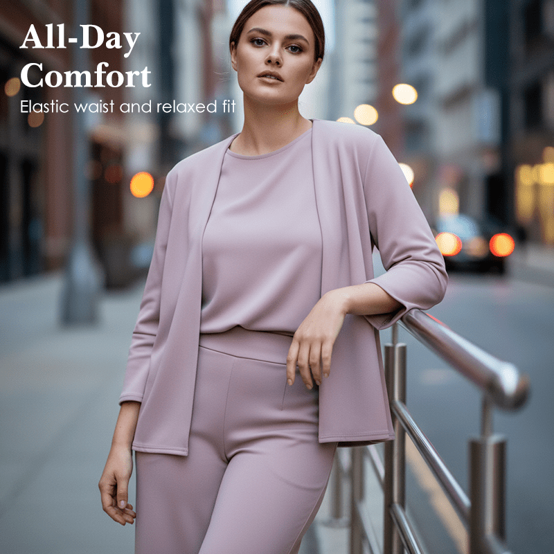 Wina Women's Set | Soft Polyester Loungewear, Includes Top, Cardigan & Wide - Leg Pants - Hartwella
