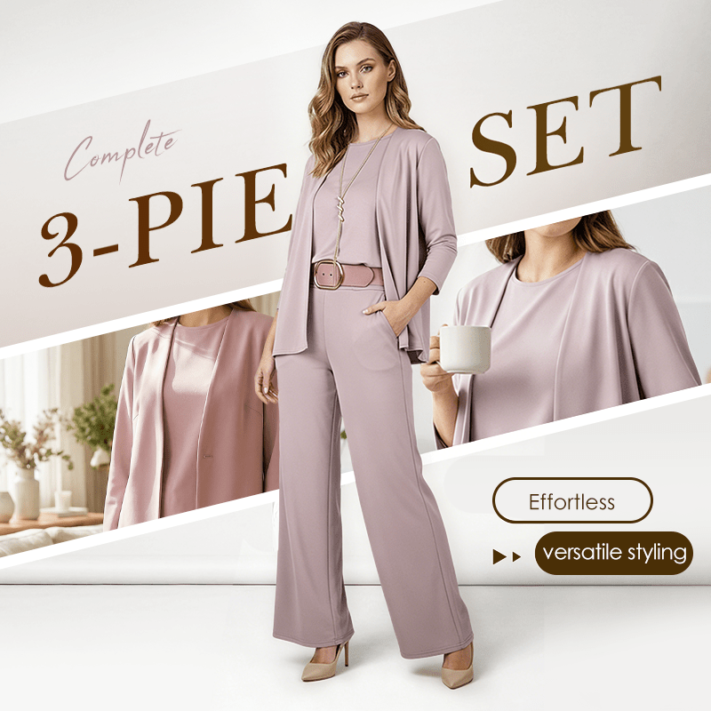Wina Women's Set | Soft Polyester Loungewear, Includes Top, Cardigan & Wide - Leg Pants - Hartwella