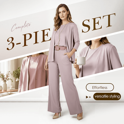 Wina Women's Set | Soft Polyester Loungewear, Includes Top, Cardigan & Wide - Leg Pants - Hartwella