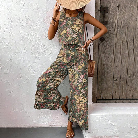 Wina Women's Two Piece Set | Breathable Sleeveless Top & Wide-Leg Pants - Hartwella