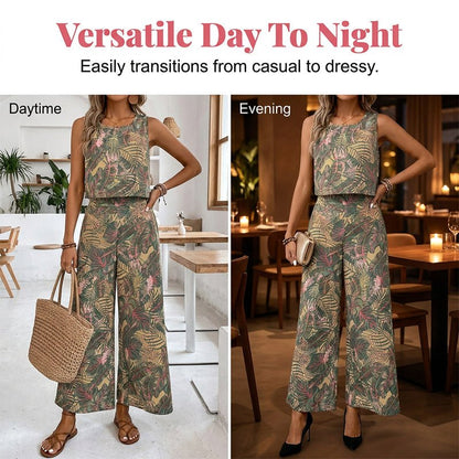 Wina Women's Two Piece Set | Breathable Sleeveless Top & Wide-Leg Pants - Hartwella