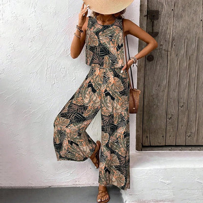 Wina Women's Two Piece Set | Breathable Sleeveless Top & Wide-Leg Pants - Hartwella