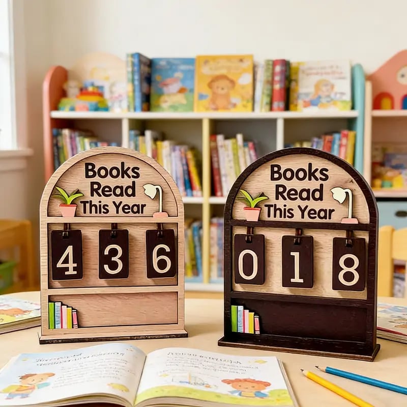 Wondrous Book Reading Tracker | Handmade Wooden Display - Hartwella