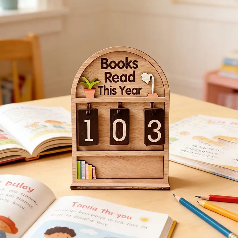 Wondrous Book Reading Tracker | Handmade Wooden Display - Hartwella