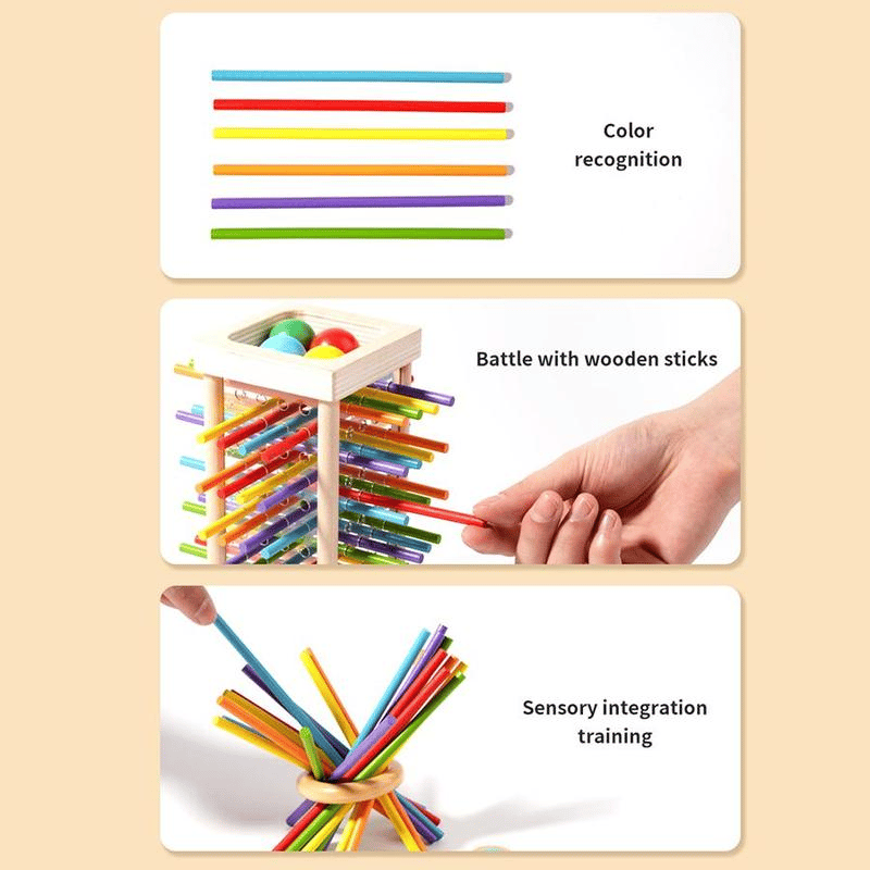 Wondrous Wooden Peg Game | Cognitive Development Toy for Kids, Mixed Color Sticks - Hartwella