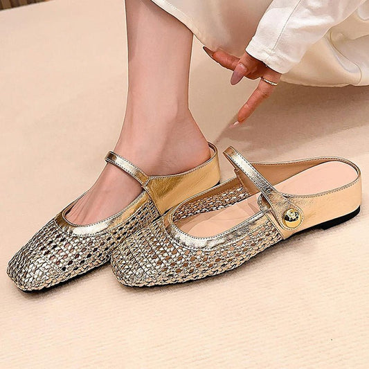 Woven Mary Jane Mules | Breathable Mesh, Comfortable Fit - Hartwella