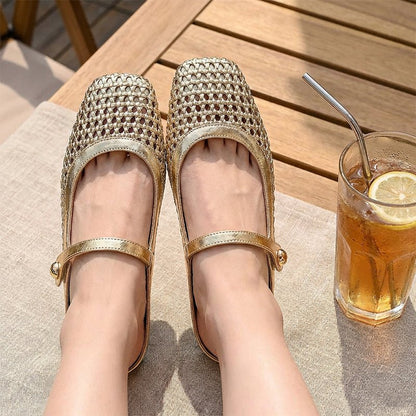 Woven Mary Jane Mules | Breathable Mesh, Comfortable Fit - Hartwella
