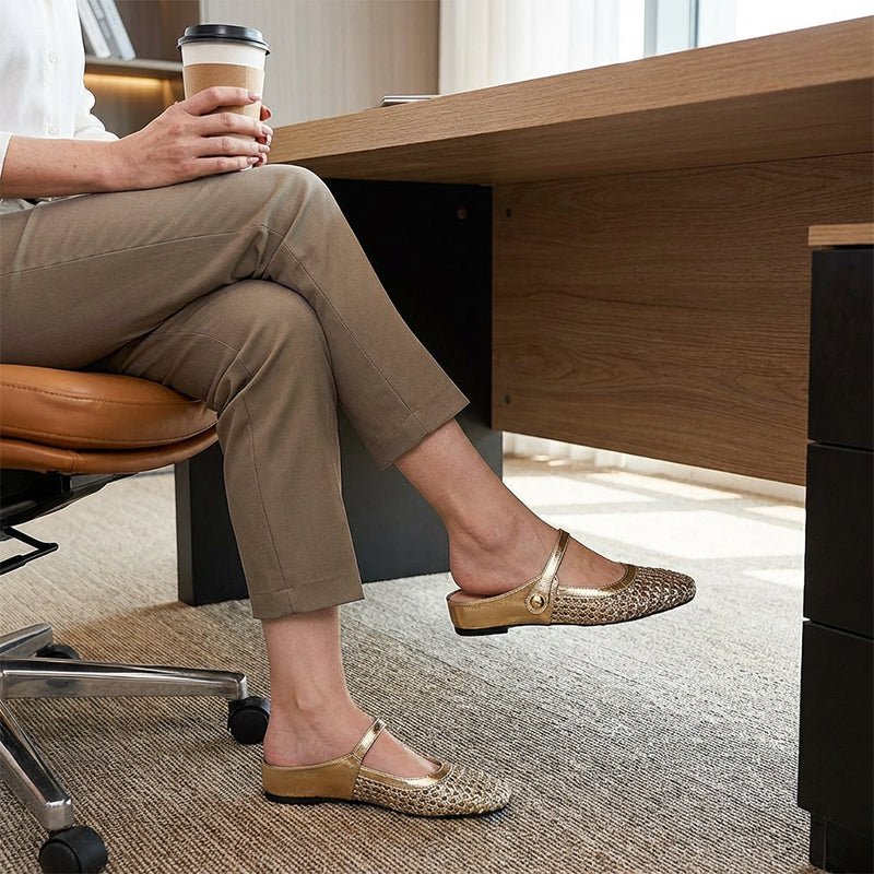 Woven Mary Jane Mules | Breathable Mesh, Comfortable Fit - Hartwella