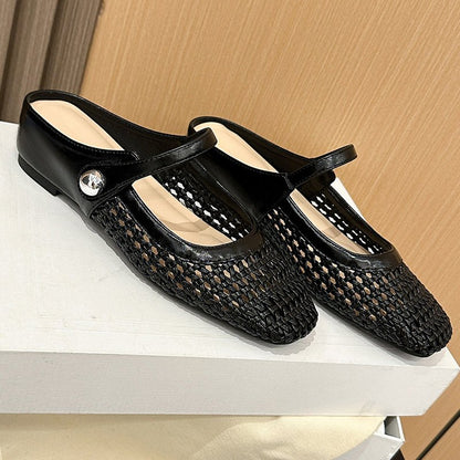 Woven Mary Jane Mules | Breathable Mesh, Comfortable Fit - Hartwella