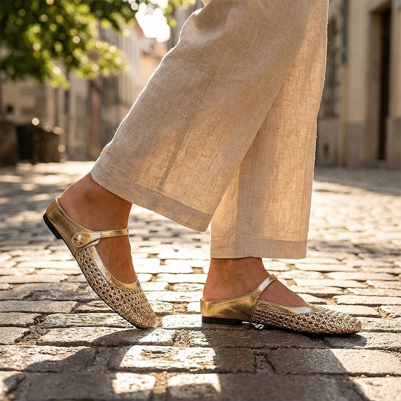 Woven Mary Jane Mules | Breathable Mesh, Comfortable Fit - Hartwella
