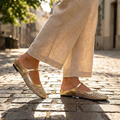 Woven Mary Jane Mules | Breathable Mesh, Comfortable Fit - Hartwella