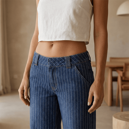 Yara Striped Jeans | Y2K Low-Rise, Vintage Wash - Hartwella