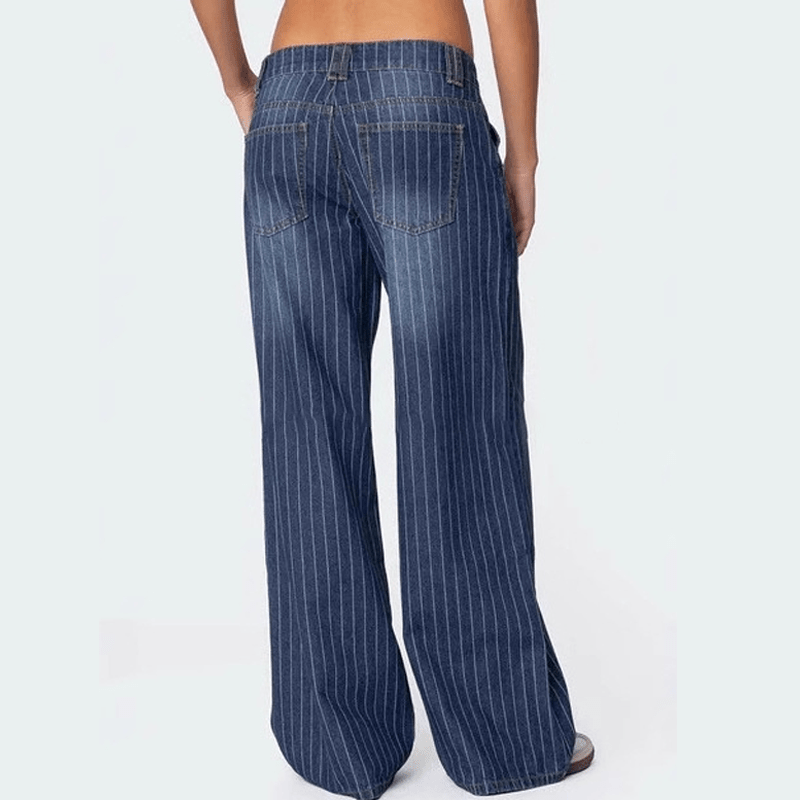 Yara Striped Jeans | Y2K Low-Rise, Vintage Wash - Hartwella