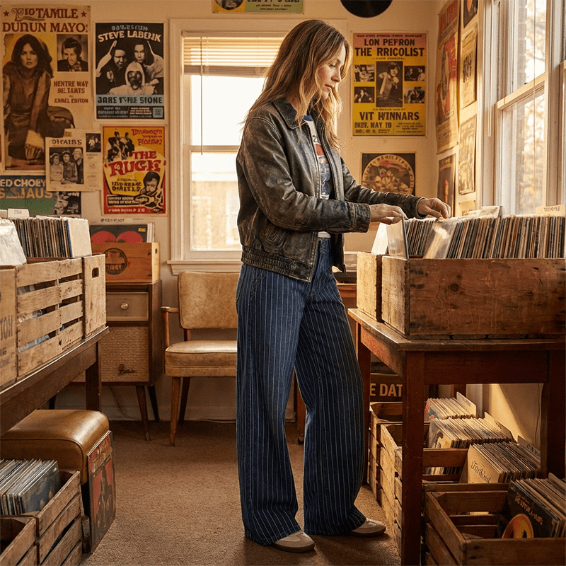 Yara Striped Jeans | Y2K Low-Rise, Vintage Wash - Hartwella