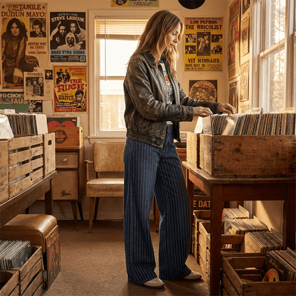 Yara Striped Jeans | Y2K Low-Rise, Vintage Wash - Hartwella