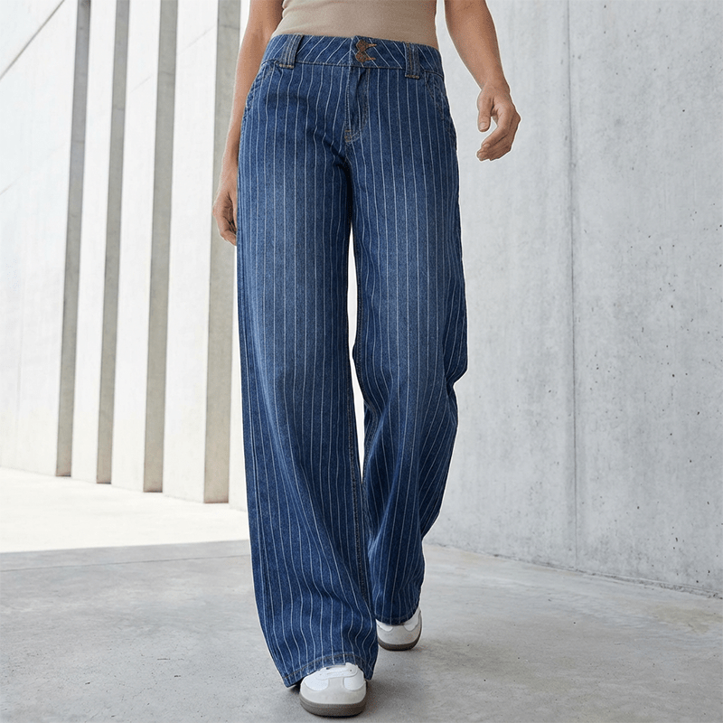 Yara Striped Jeans | Y2K Low-Rise, Vintage Wash - Hartwella