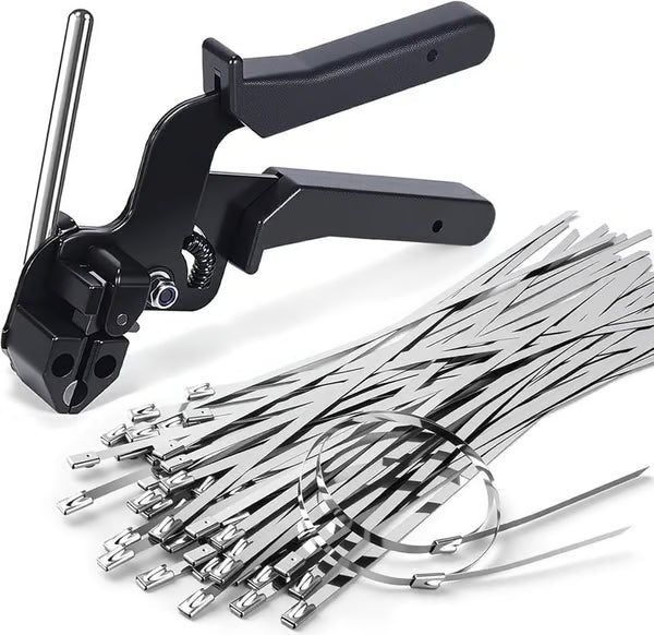 Zeta Zip Tie Gun Kit | Professional Stainless Steel, Metal Tool with 100 Cable Ties - Hartwella