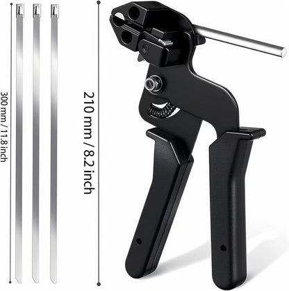 Zeta Zip Tie Gun Kit | Professional Stainless Steel, Metal Tool with 100 Cable Ties - Hartwella