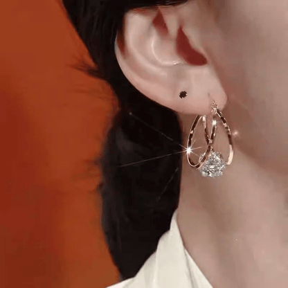 Zyra Double Hoop Earrings | Gold-Toned with Zirconia Sparkle, Lightweight Design - Hartwella